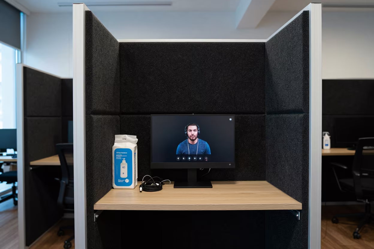 Quiet Video Call Booth in Lusaka Coworking Space in inside a coworking floor near Lusaka