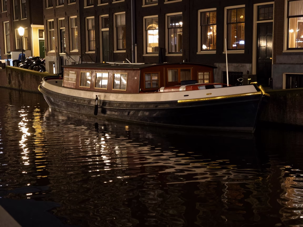 Quiet Water in Amsterdam at Late At Night Light in in Amsterdam, Netherlands