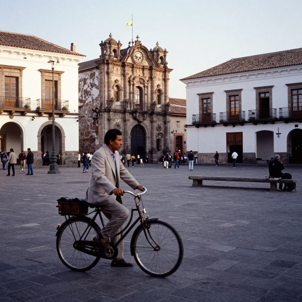 Quito Ecuador Early Afternoon Street Scene With Vintage 1970s Aesthetic And Local Daily Life in in Quito, Ecuador