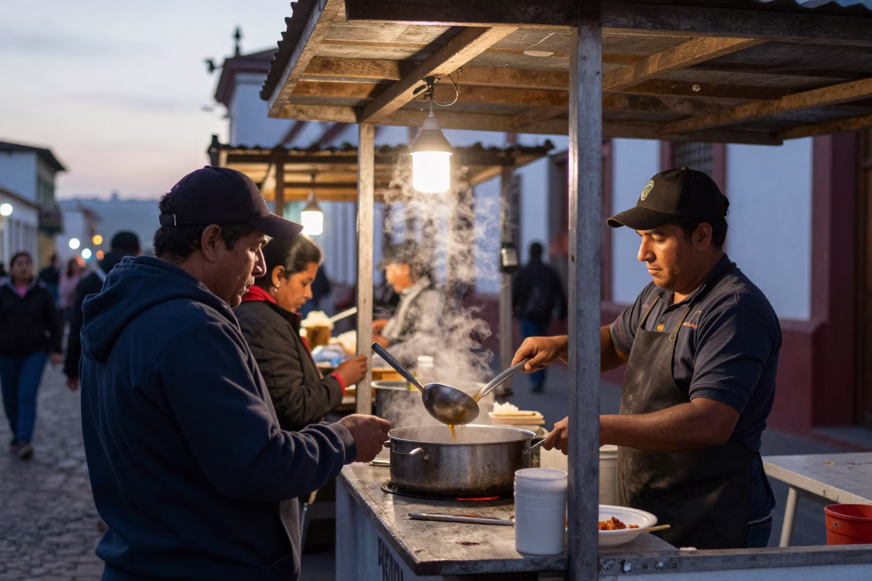 Quito Ecuador Evening Street Scene with Ladle and Hinge Details in in Quito, Ecuador