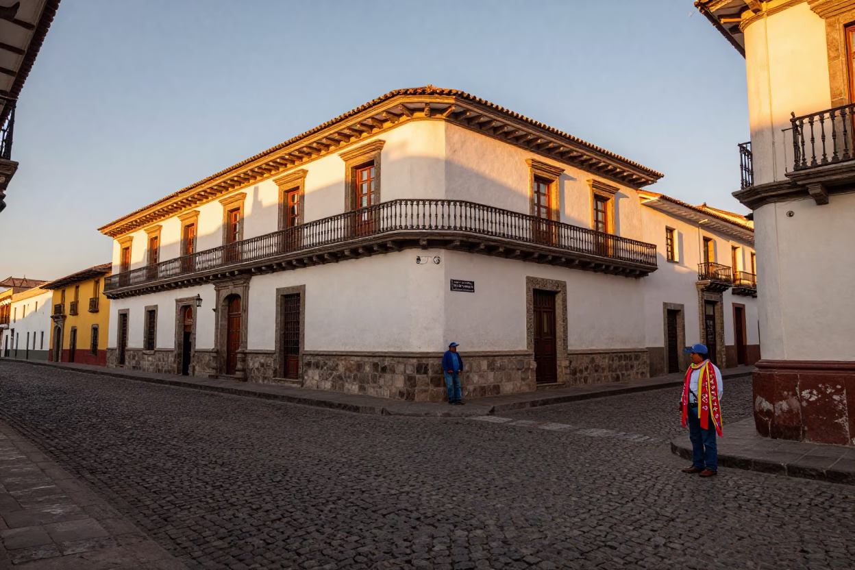 Quito Ecuador Golden Hour Street Scene with Local Vendor and Scarf in in Quito, Ecuador