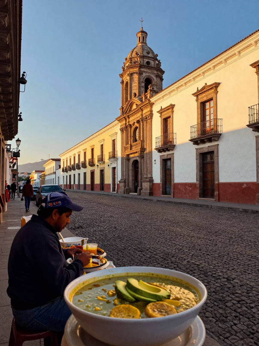 Quito Ecuador Late Afternoon Street Scene with Local Food and Heritage Trains in in Quito, Ecuador