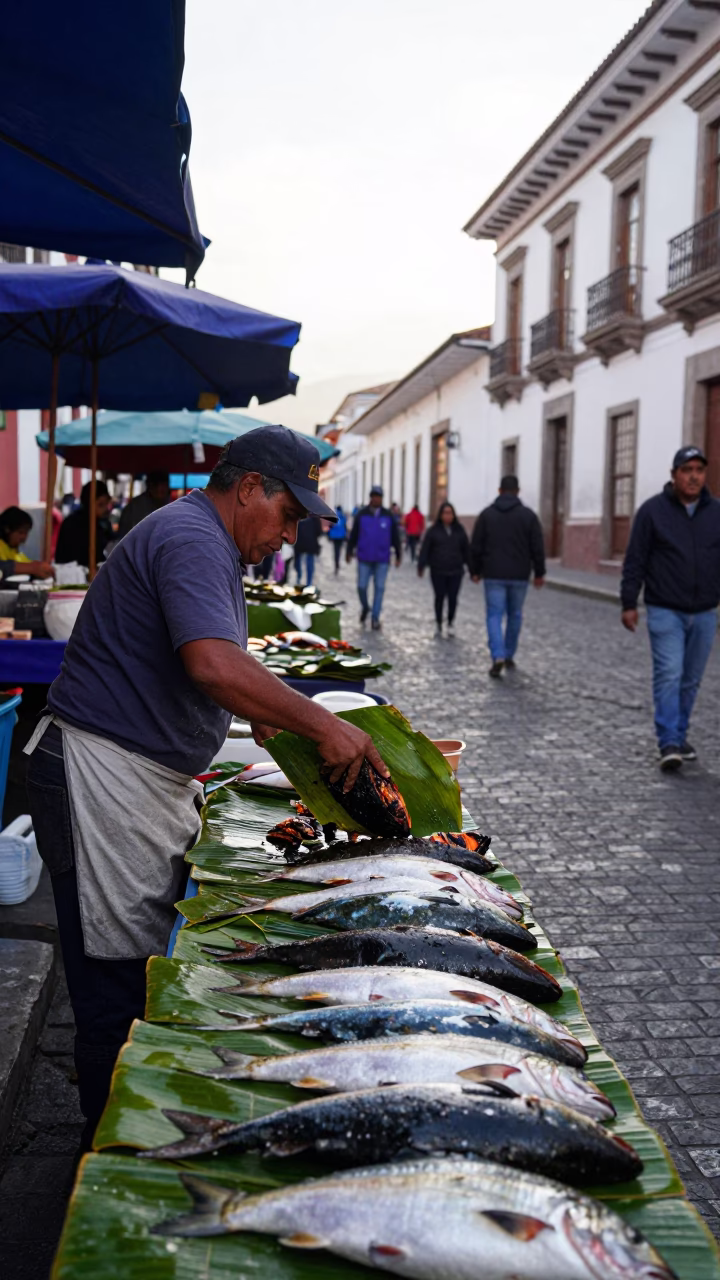 Quito Ecuador Late Morning Street Scene with Traditional Market Elements in in Quito, Ecuador