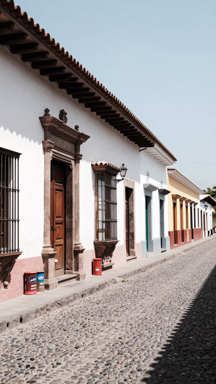 Quito Ecuador Noon Light Street Scene with Storage Tins and Step Ladder in in Quito, Ecuador