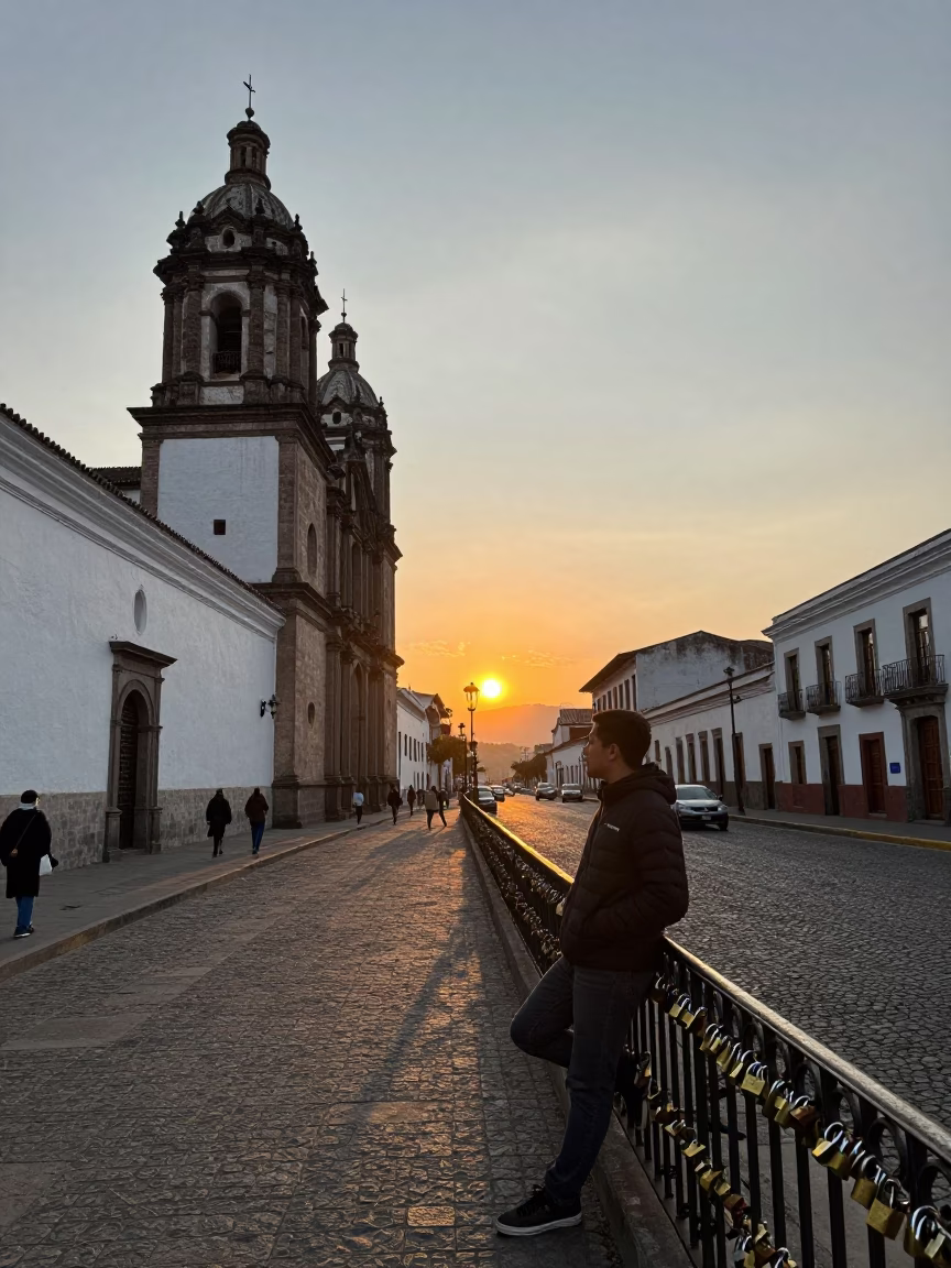 Quito Ecuador Street Scene at Sunset with Padlocks and Local Architecture in in Quito, Ecuador