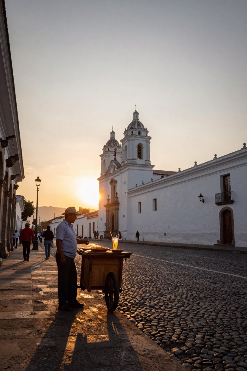 Quito Ecuador Sunset Street Scene with Tart Tin and Screwdriver Set in in Quito, Ecuador