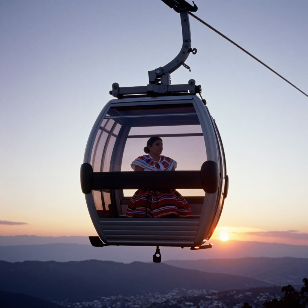 Quito Ecuador Sunset View from Teleférico Cable Car Over Andes Mountains in in Quito, Ecuador