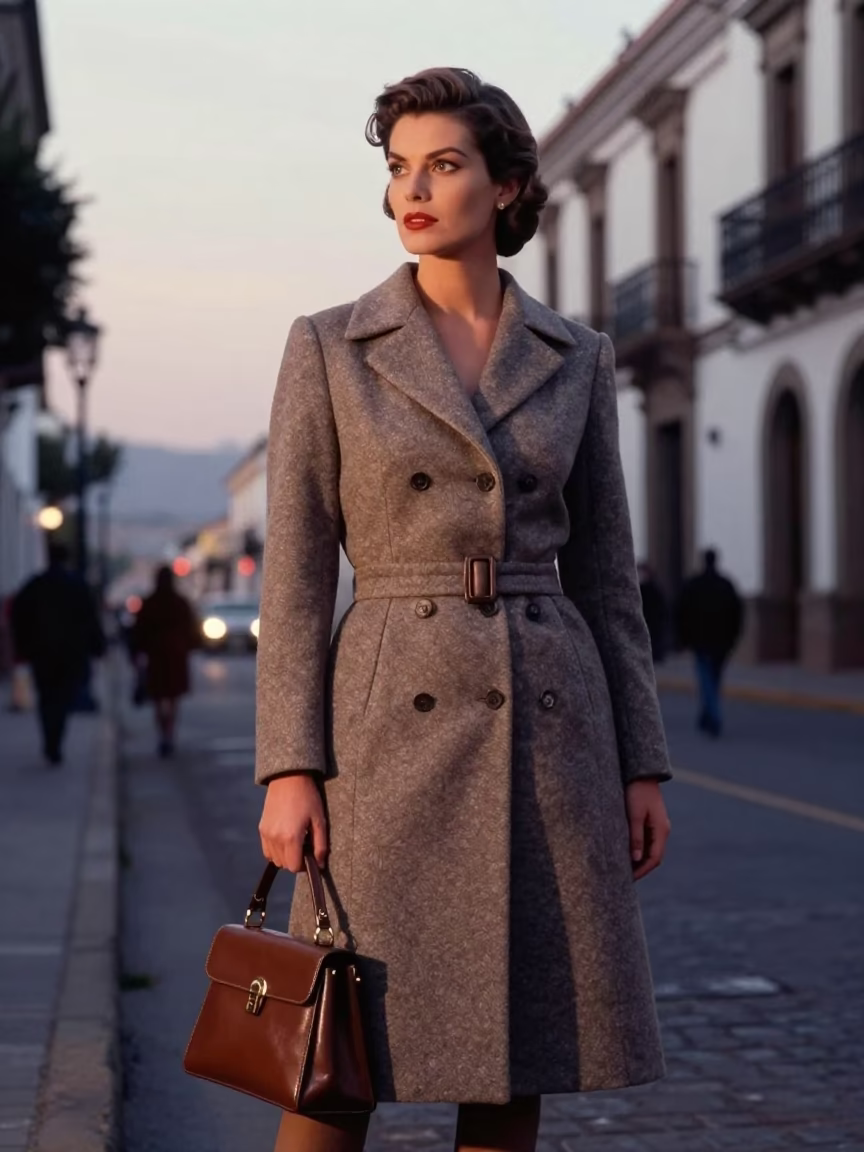 Quito Elegant Woman Nautical Dawn Street Scene in in Quito, Ecuador