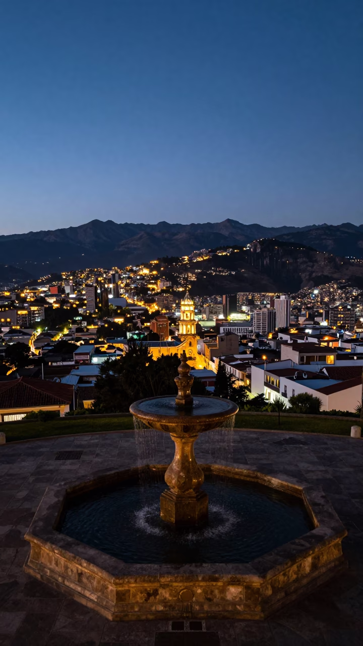 Quito Lights Glow at As City Lights Begin To Glow in in Quito, Ecuador