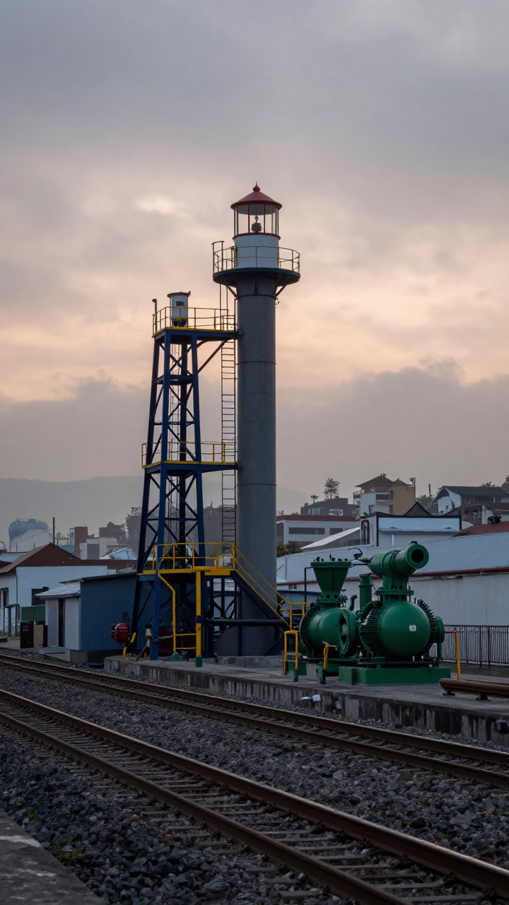 Quito Pumping Station at Nautical Dawn Light in in Quito, Ecuador