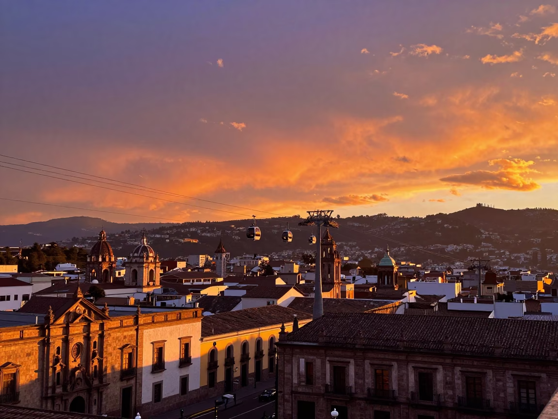 Quito Sunset Landscape at Golden Hour in in Quito, Ecuador