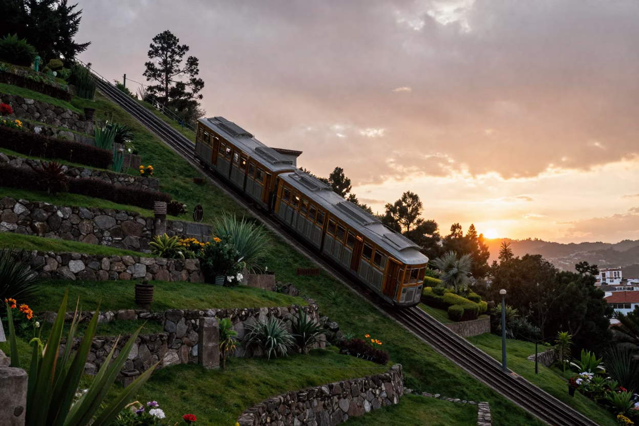 Quito Terraced Gardens at As The Sun Drops Toward The Horizon in in Quito, Ecuador