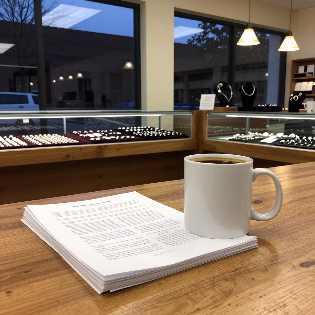 Quiz Ring Drying on Desk in Brisbane Bazaar in at a jewelry counter inside a covered bazaar in Brisbane