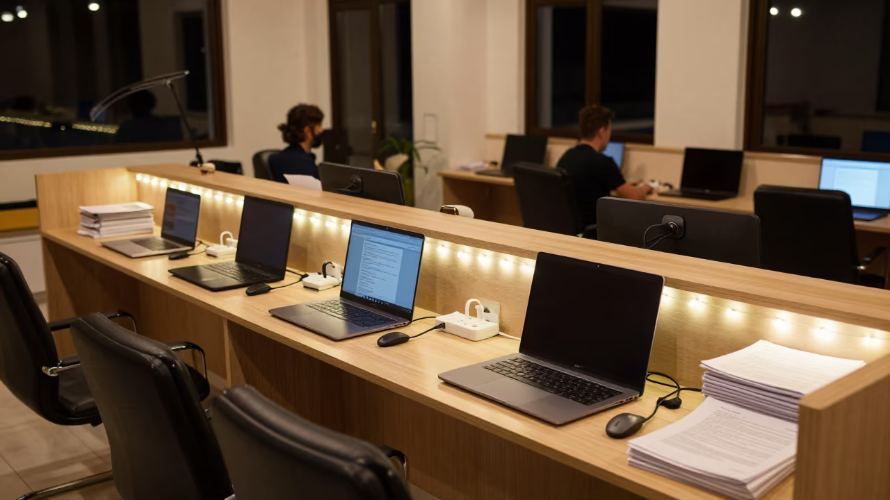 Rabat Office Lab Night Training Setup in at an office reception desk in Rabat