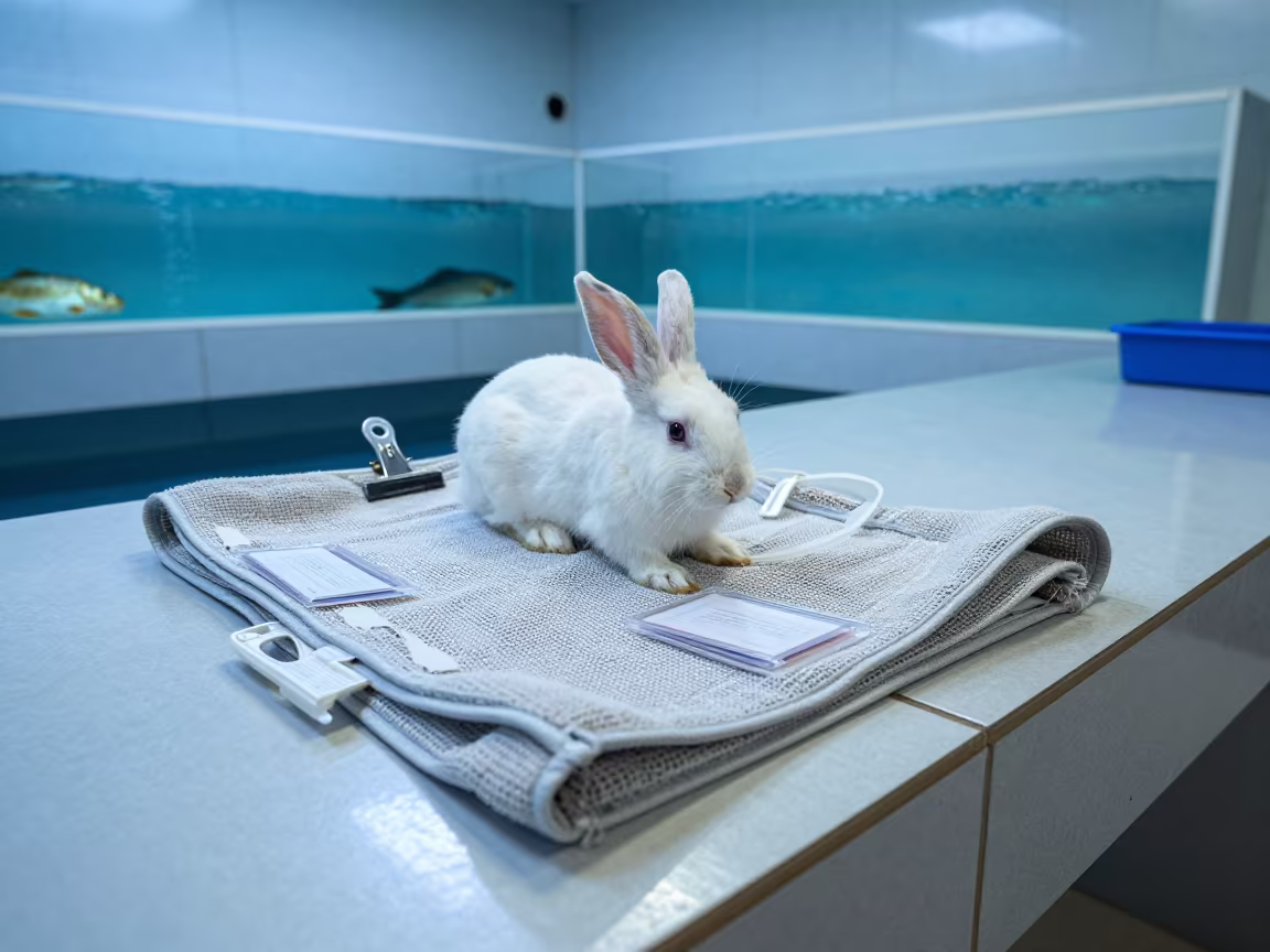 Rabbit Carrier Towel Tote in Kennel Room in inside a fish bagging counter zone in Muzaffargarh