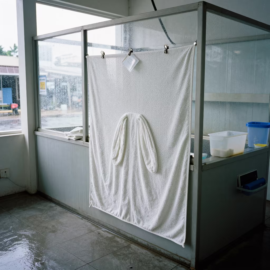 Rabbit Carrier Towel Tote at Nha Trang Dog Wash in at a self-serve dog wash station in Nha Trang