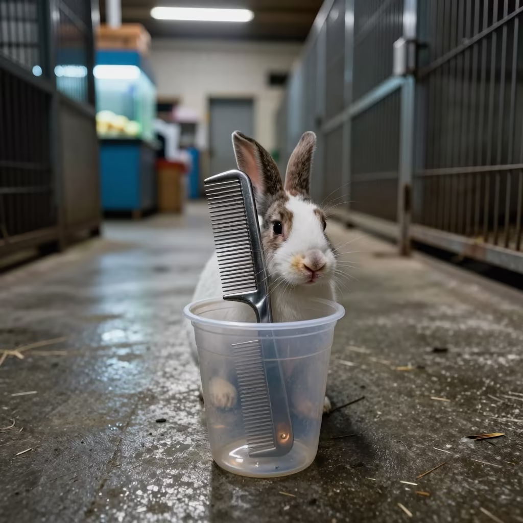 Rabbit Comb in Cup Predawn Kennel Lashio in in a boarding kennel corridor in Lashio