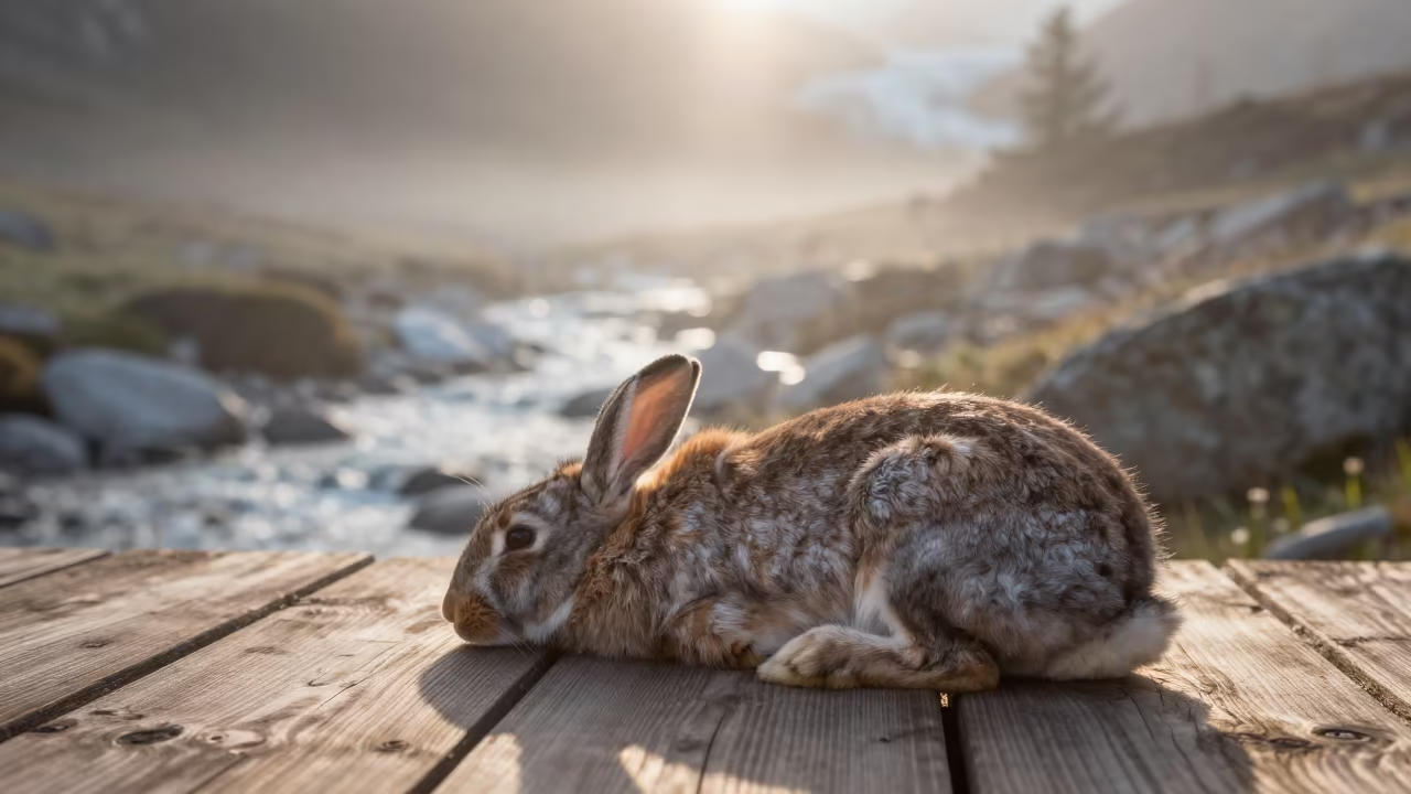 Rabbit Dozing in Dawn Sunbeam Piedmont in above a glacial stream in Piedmont