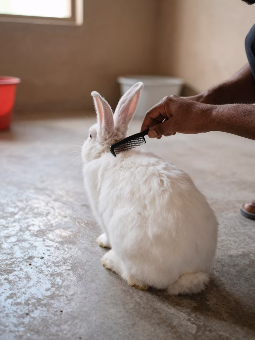 Rabbit Grooming in Jaisalmer Adoption Room in inside an adoption room in Jaisalmer
