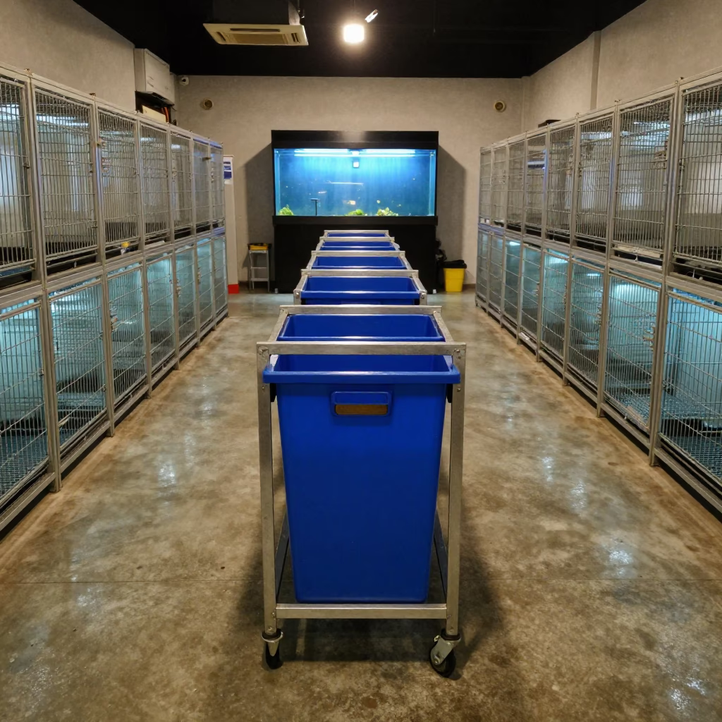 Rabbit Hay Cart in Incheon Kennel Night in in a boarding kennel corridor near Incheon