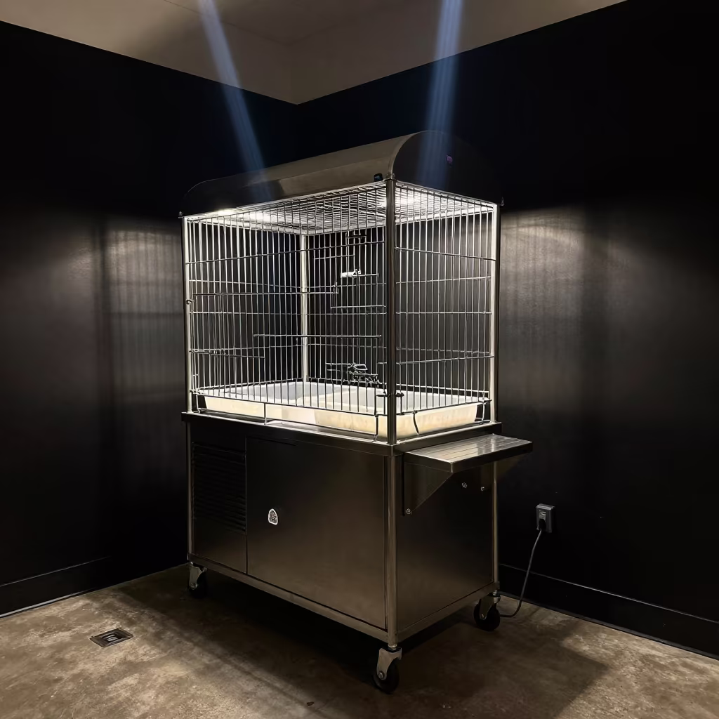 Rabbit Hay Cart at Night Wash Station Yorkville in at a self-serve dog wash station in Yorkville, Toronto