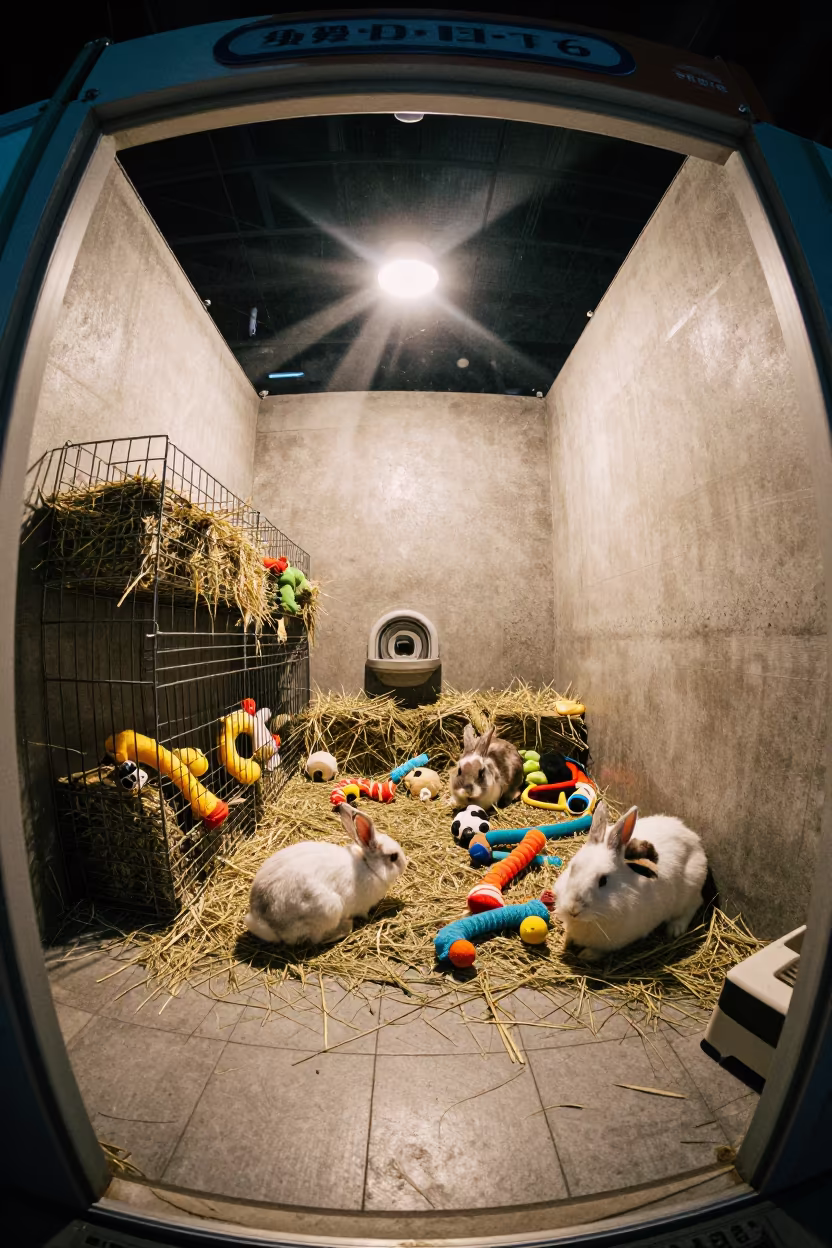 Rabbit Hay Racks at Kinshasa Dog Wash Night in at a self-serve dog wash station in Kinshasa