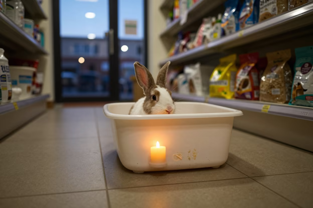 Rabbit Litter Scoop Bin in Qingdao Pet Store in inside a pet store aisle in Qingdao