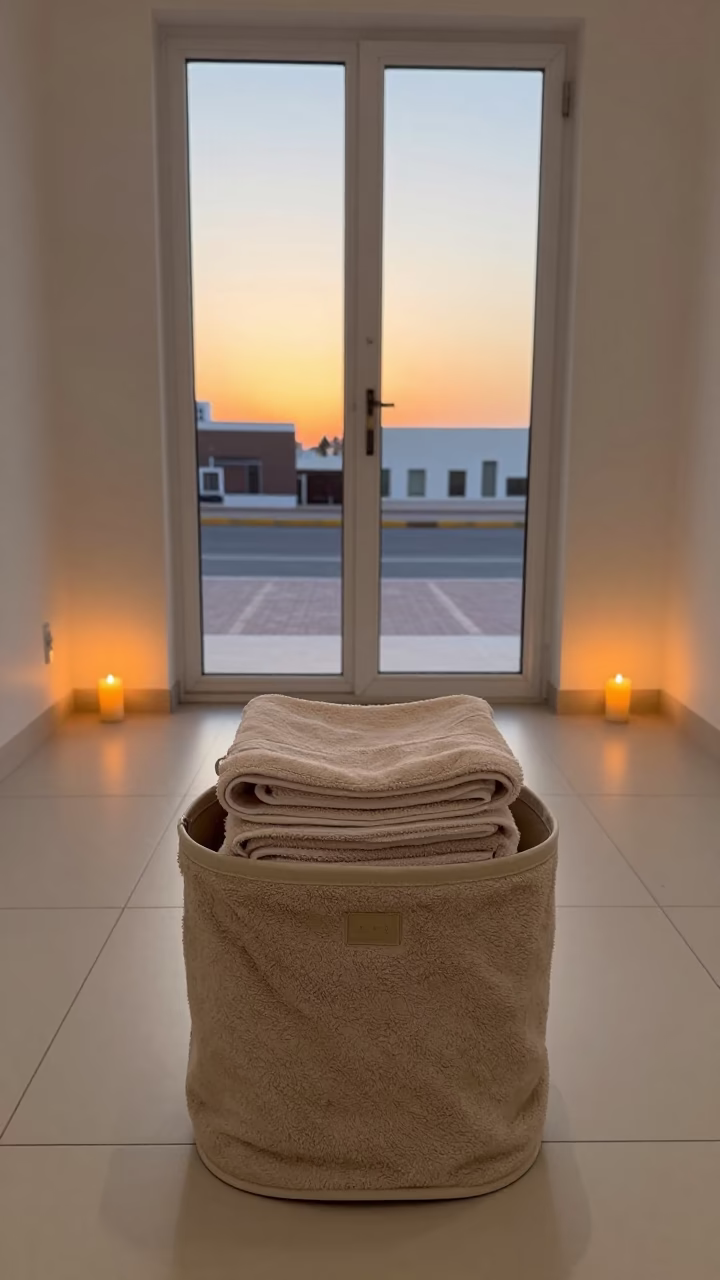 Rabbit Nail Trim Towel Bin Sunset Glow in inside an adoption room in Al Ain