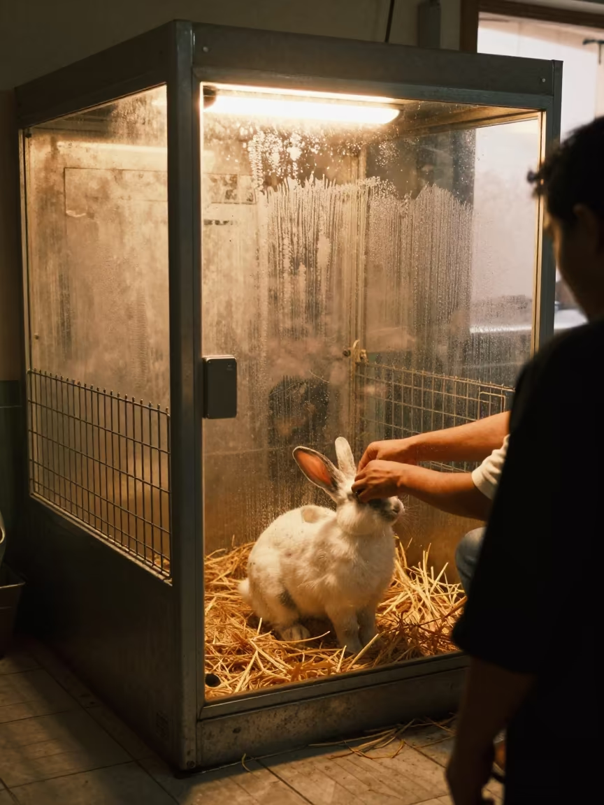 Rabbit Pen Display at Dog Wash Station Delhi in at a self-serve dog wash station near Delhi
