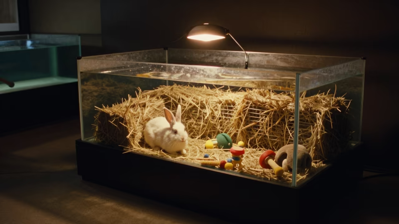 Rabbit Pen Display at Night Pet Expo in inside a fish bagging counter zone in Khairpur