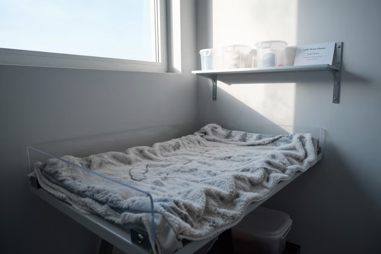 Rabbit Recovery Heat Pad Shelf in León Kennel in inside a grooming bay in León de Los Aldama
