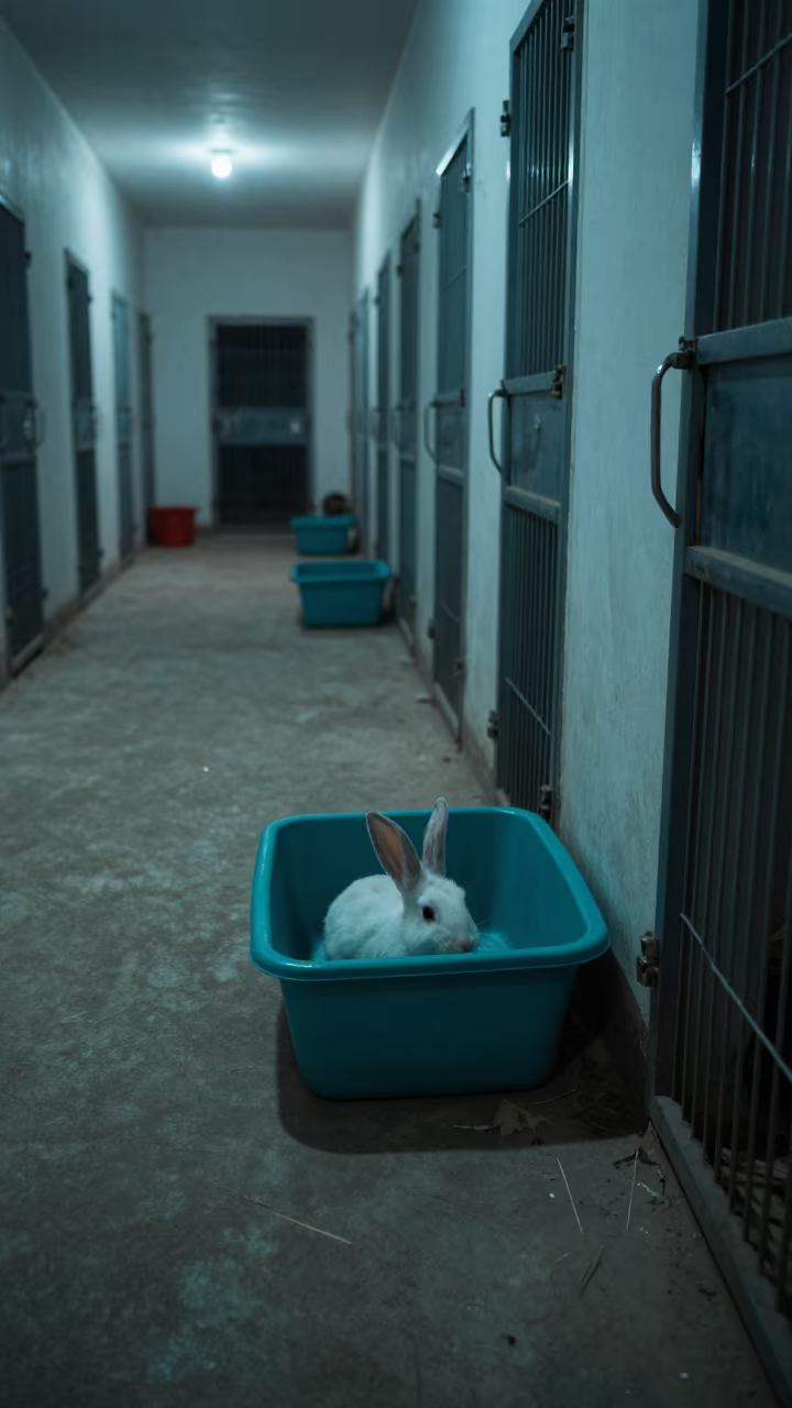 Rabbit Scoop Bin in Srinagar Kennel Corridor in in a boarding kennel corridor in Srinagar