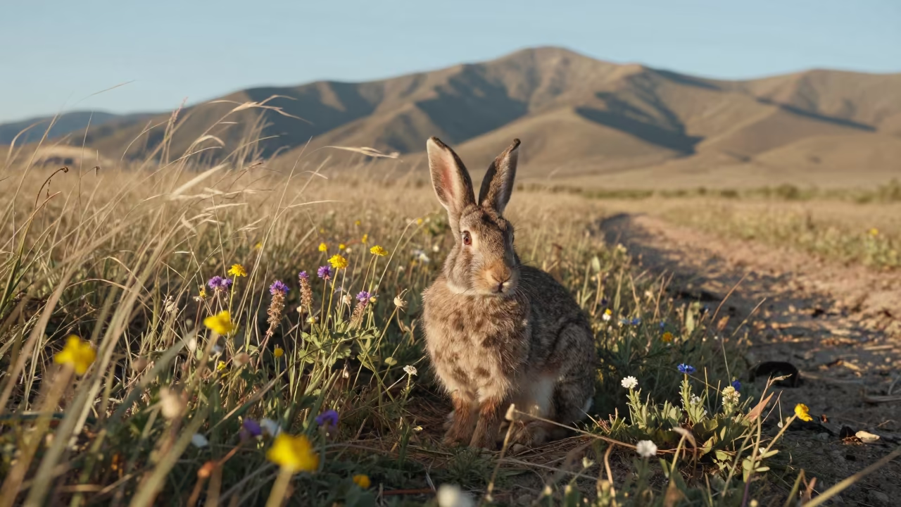 Rabbit in Wildflower Field Tabora Dry Season in along a game trail near Tabora