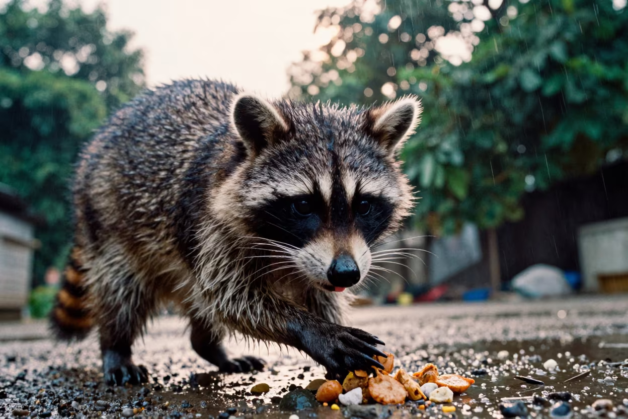 Raccoon Washing Food in Dhaka Afternoon in near Dhaka