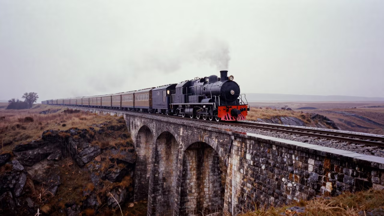 Rack Railway Crossing Stone Bridge Over Chasm in in the Pampas