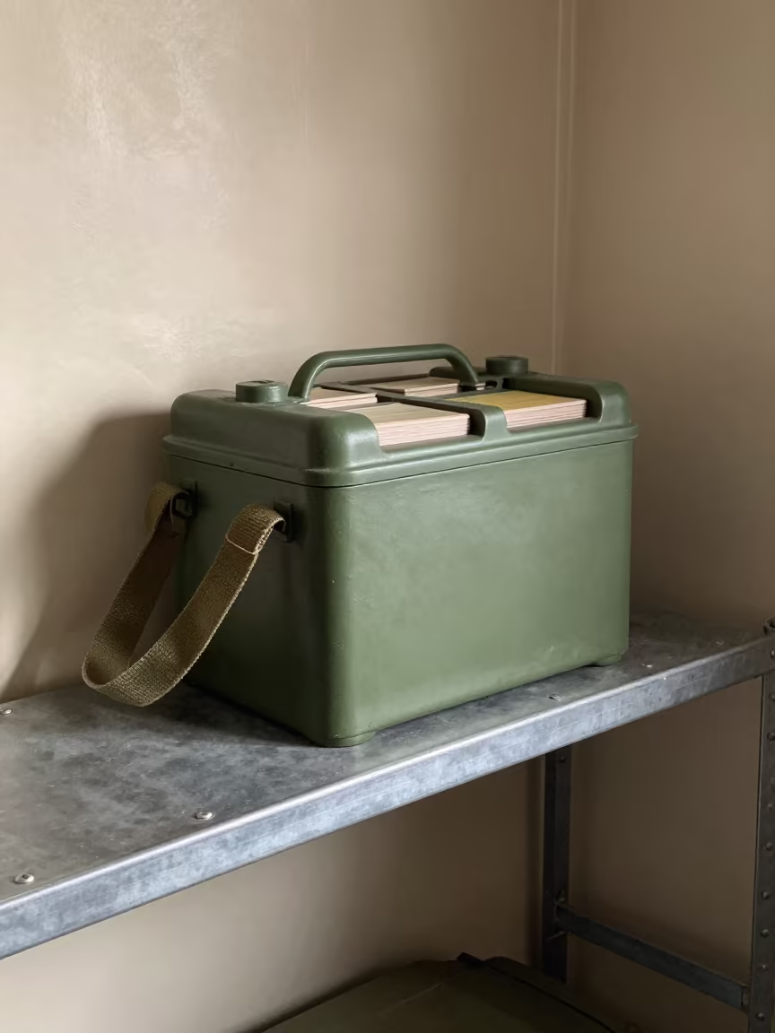 Radio Battery Cup in Cotswolds Barracks in in an armored vehicle bay in the Cotswolds