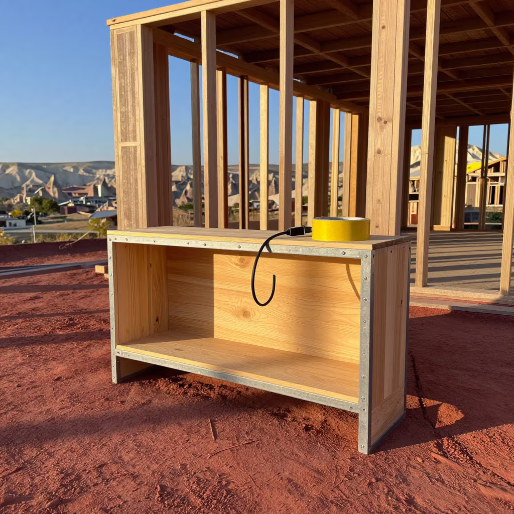 Radio Charging Shelf on Cappadocia Construction Site in beside a framed building shell in Cappadocia
