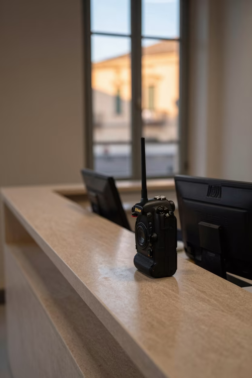 Radio Dock Reception Desk Lecce Evening Light in at an office reception desk in Lecce