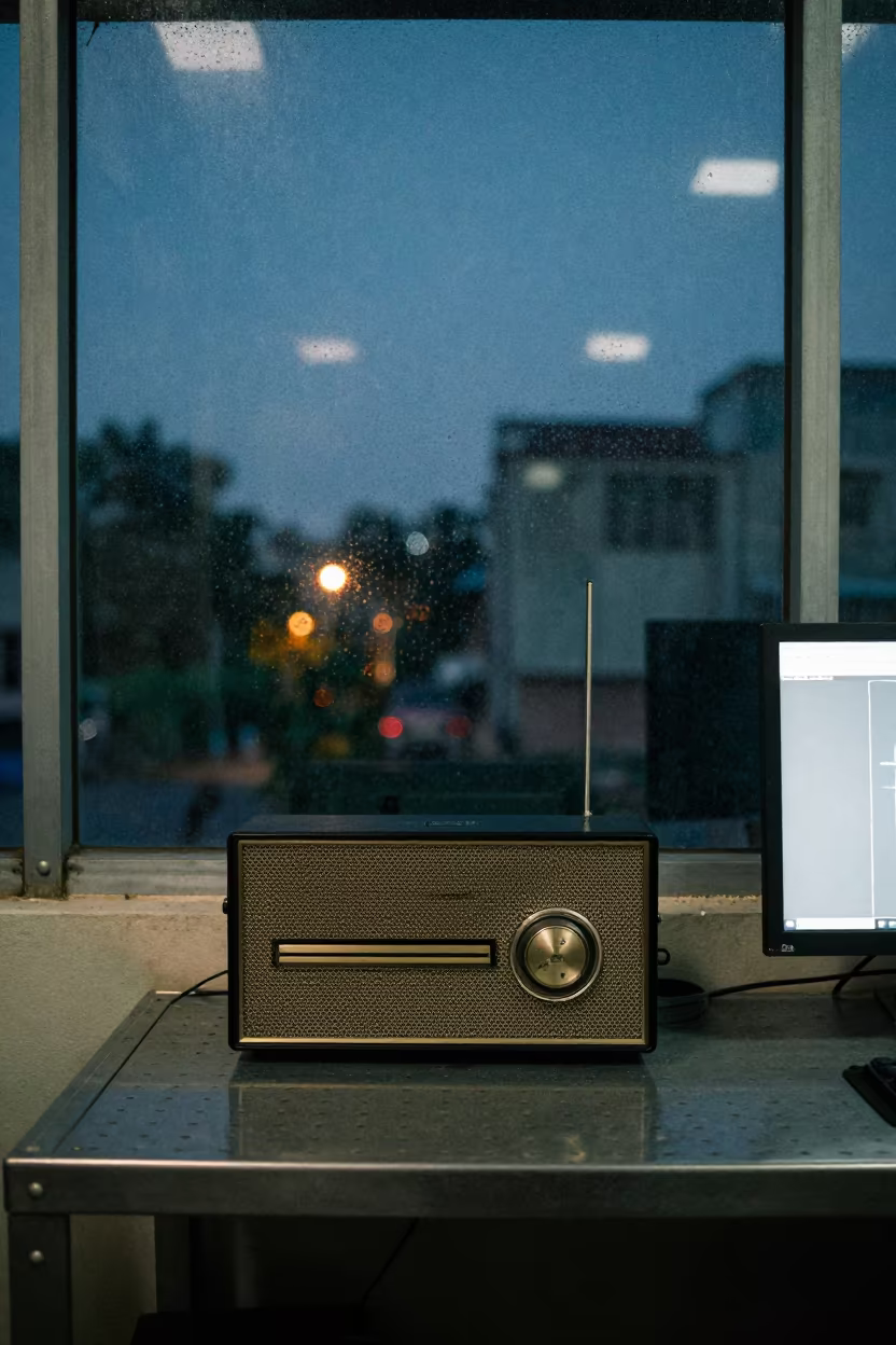 Radio Dock Station in Ahmedpur East Office in in an operations center under monitor glow near Ahmedpur East