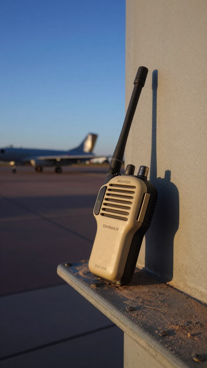Radio Handset Dust Cover on Airbase Shelf in along an airbase flight line in Phoenix