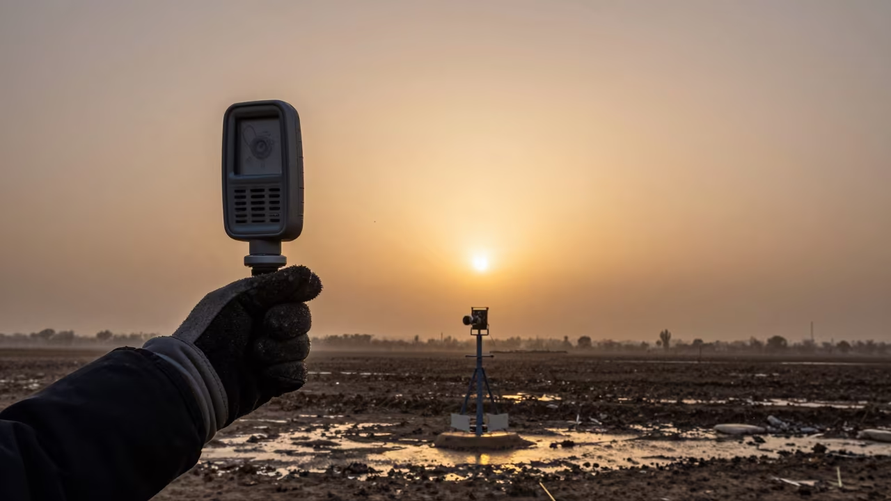 Radiosonde in Amber Sunset Light in beside a tidal survey transect in Charsadda