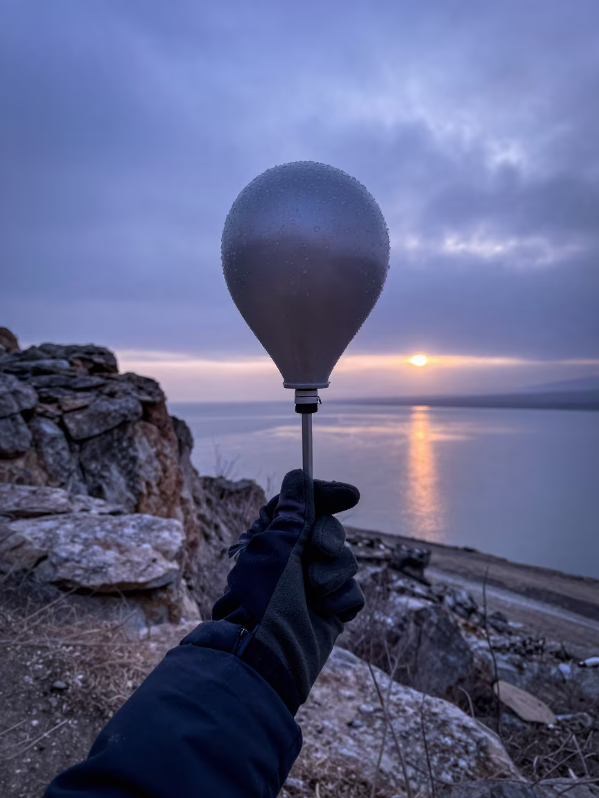 Radiosonde in Winter Sleet Near Tehran Outcrop in along a rocky geology outcrop near Tehran