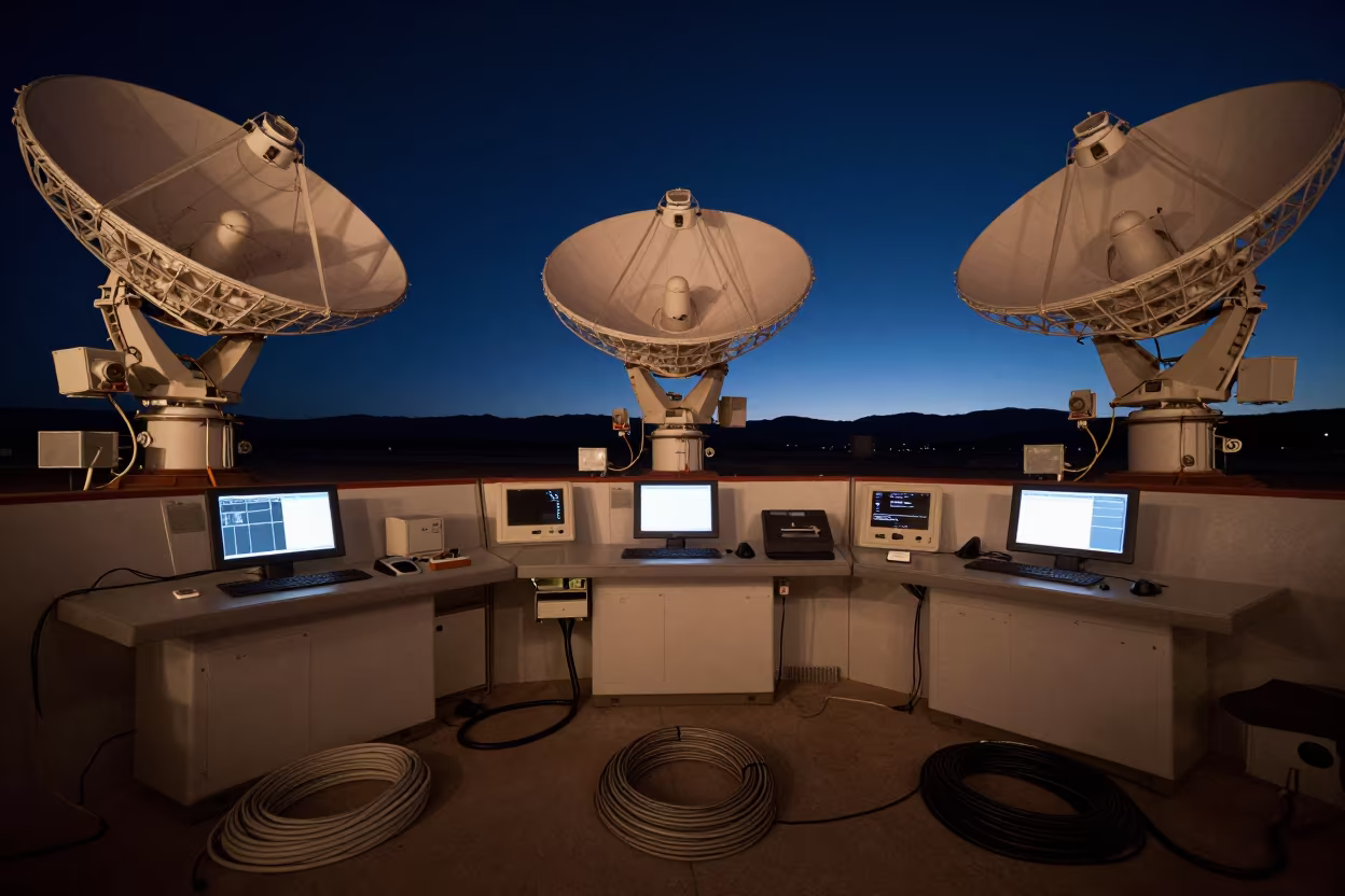 Radiotelescope Control Room Midnight Desert in at a microscopy bench in Jemaa el-Fna, Marrakech