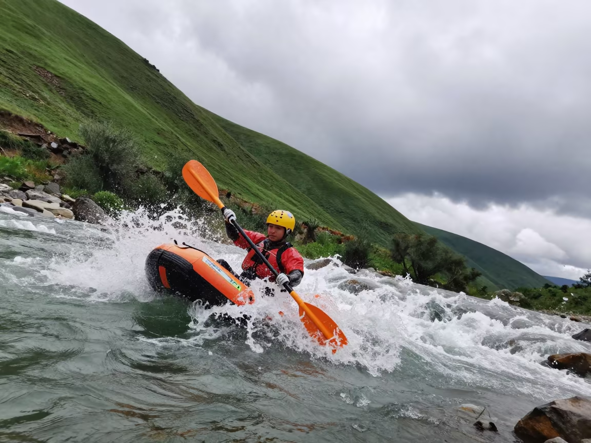 Rafter in Class V Rapid After Rain in on a hillside near Konya