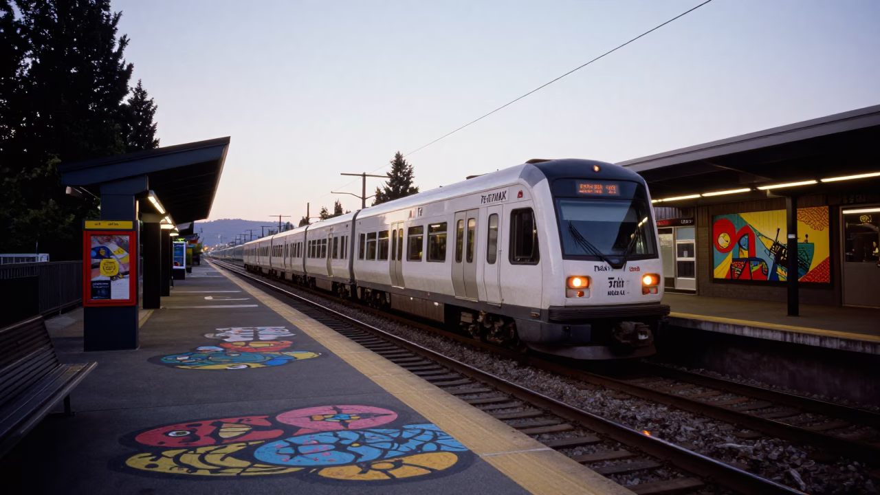 Rail Arriving in Portland at The Early Evening Light in in Portland, Oregon, United States