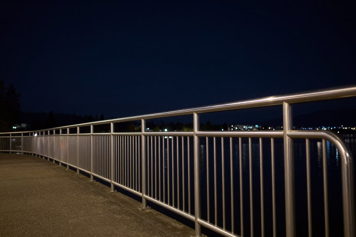 Rail Gleaming in Vancouver at The Deepest Night Sky Light in in Vancouver, British Columbia, Canada