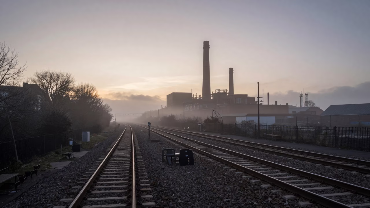 Rail Lines in Bristol at The Still Hours Before Dawn Light in in Bristol, United Kingdom