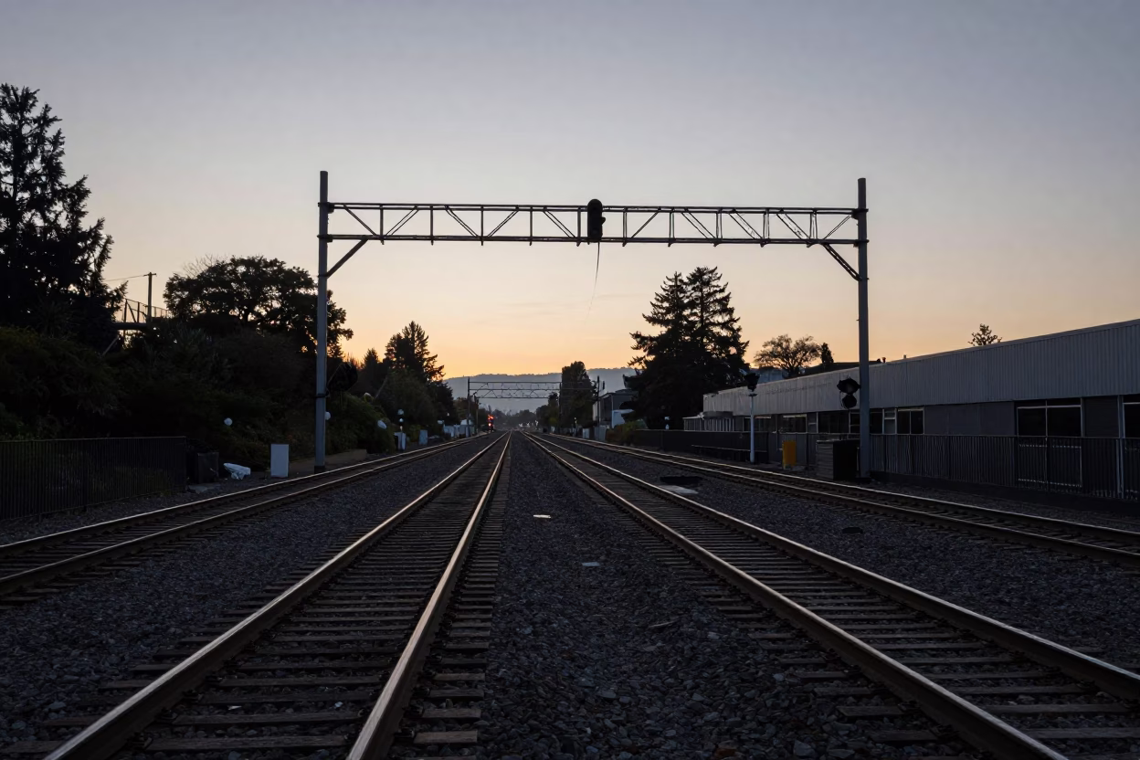 Rail Lines in Portland at First Light Of Dawn in in Portland, Oregon, United States