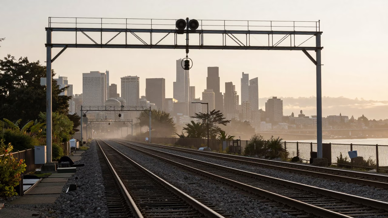 Rail Lines in Seattle at The Late Afternoon Light in in Seattle, Washington, United States
