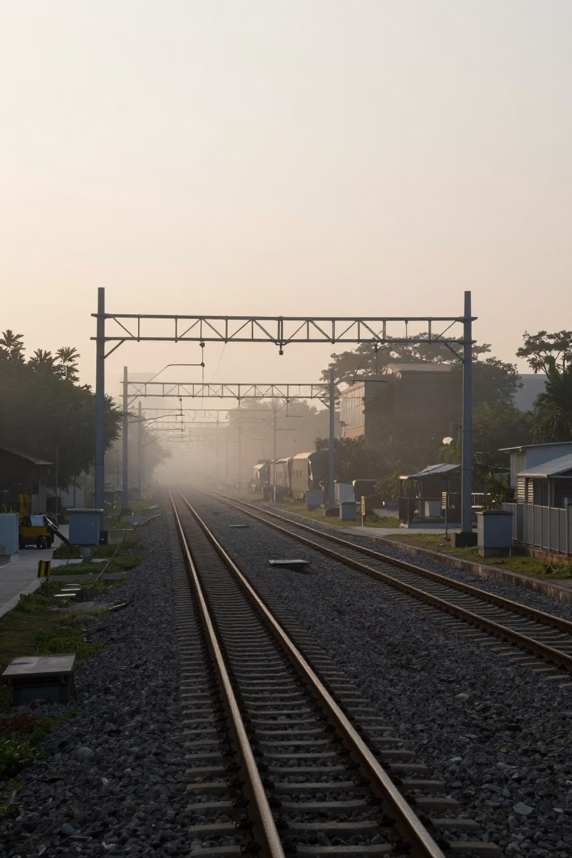Rail Lines in Singapore at First Light Of Dawn in in Singapore, Singapore